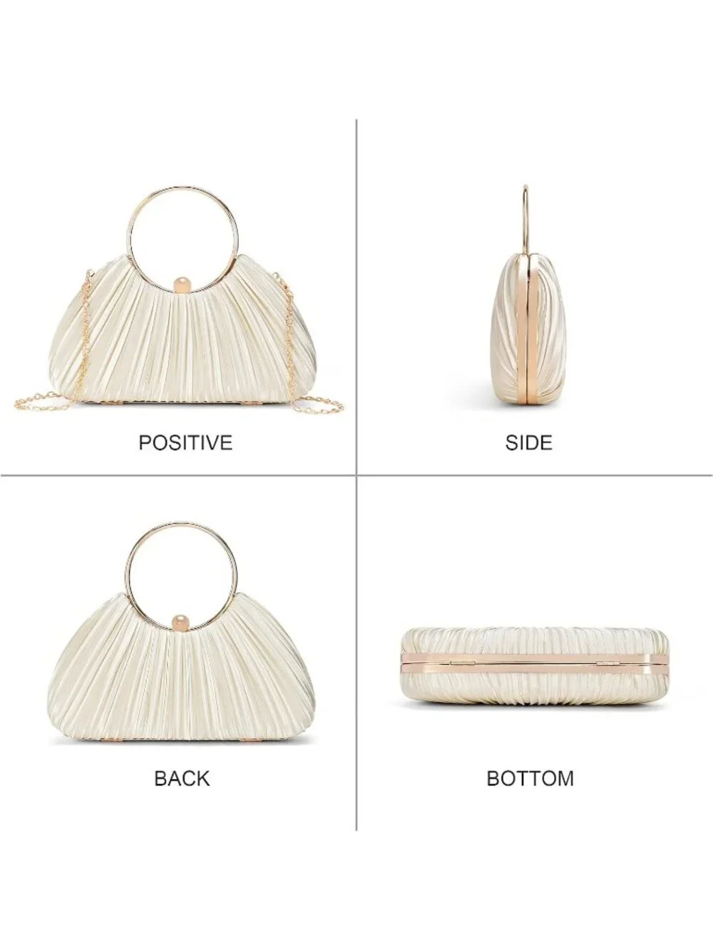 👜 Women's Gold Satin Pleated Top Handle Clutch Handbag Elegant Evening Clutch